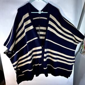 Gap Striped Open Front Shrug Wool Camel Hair Blend Blue Cream One Size
